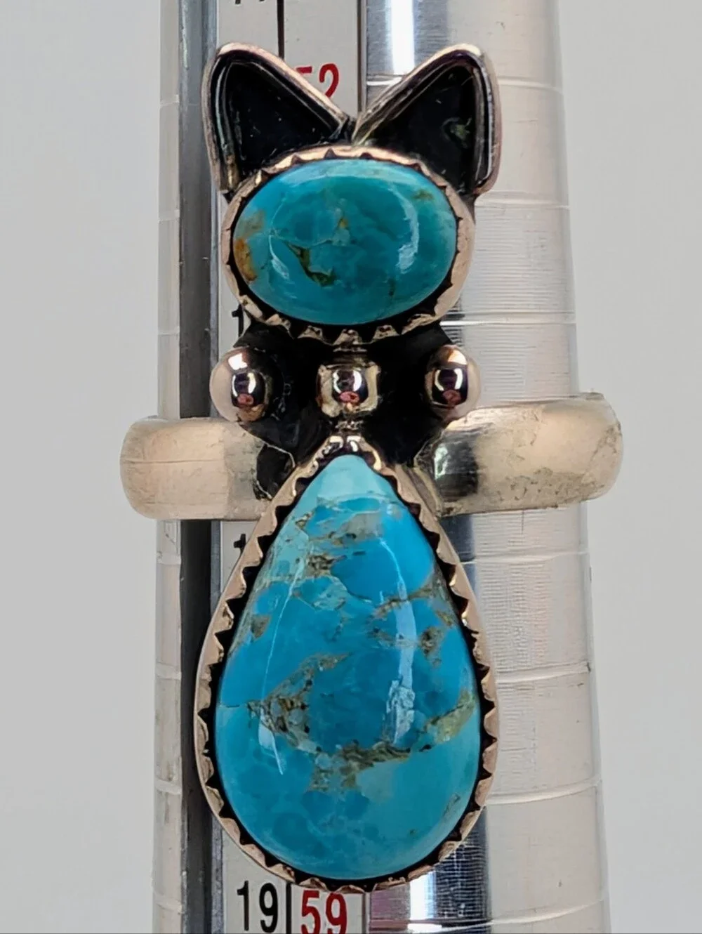 Turquoise S925 Sterling Silver Gemstone Cat Adjustable Ring